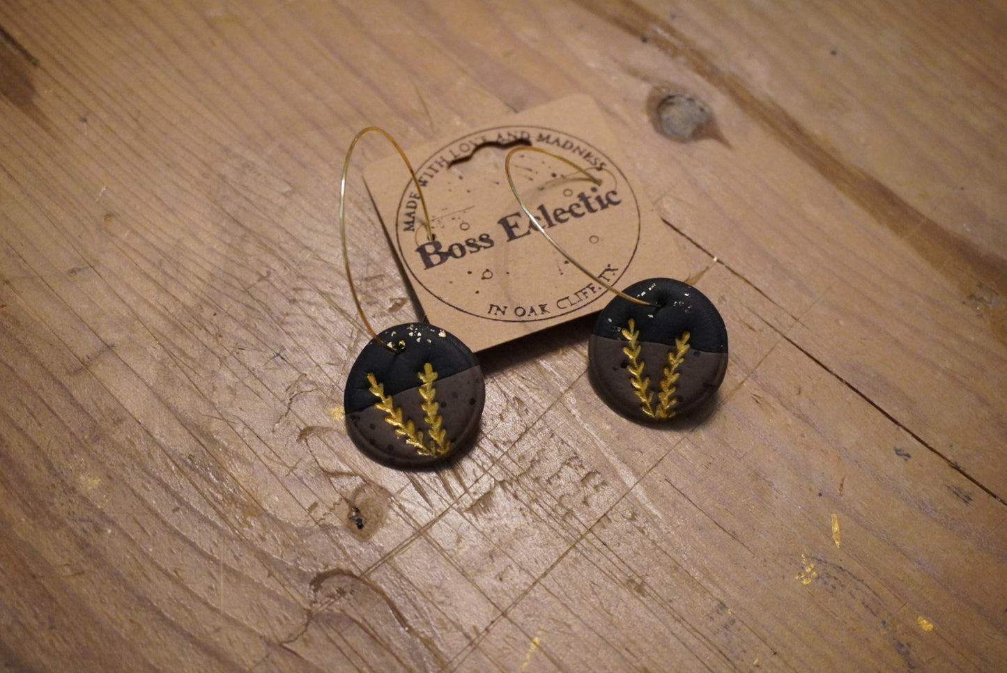 Black & Brown Gold Wheat Coin hoops