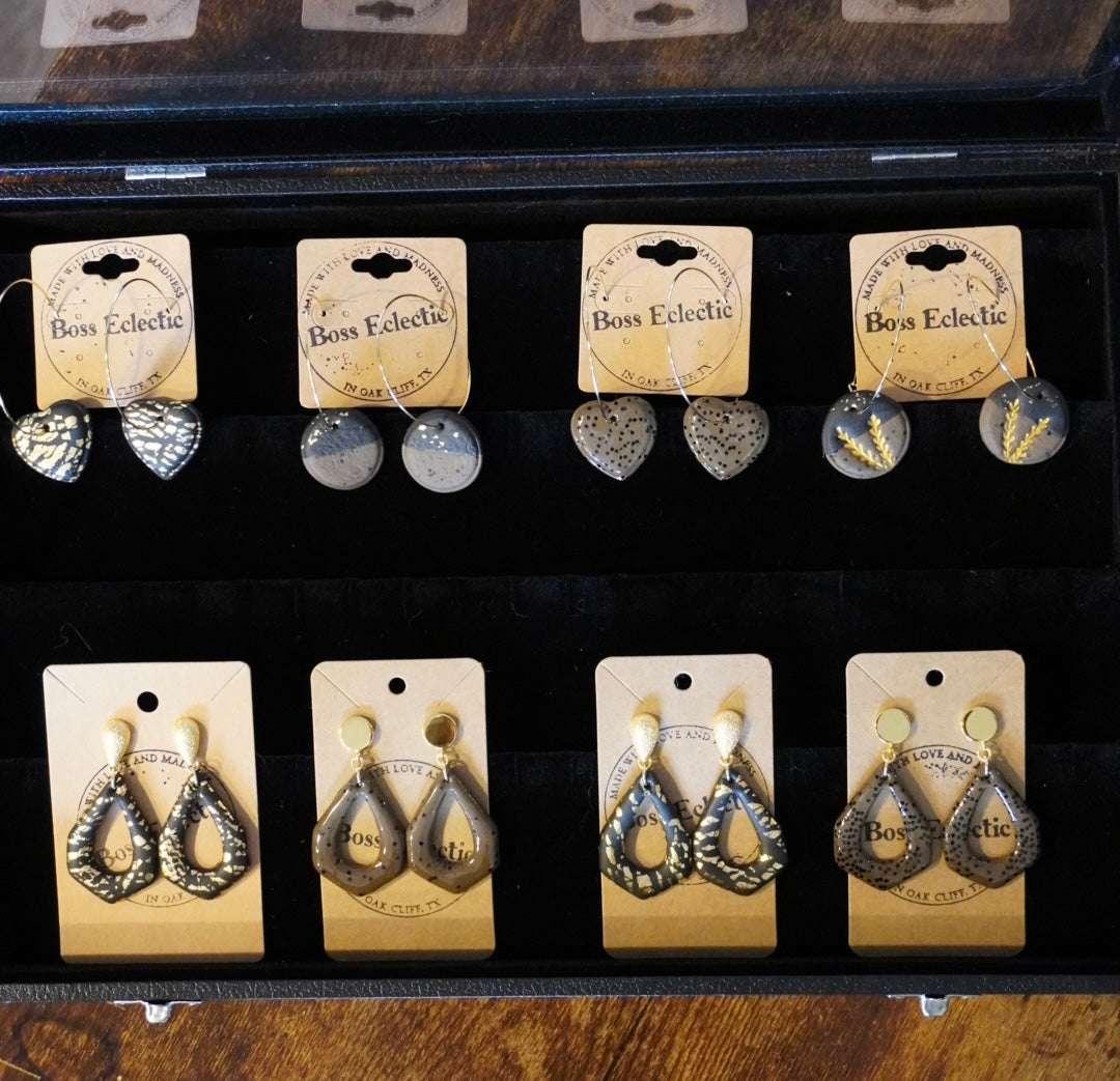 Brown Polka Dotted Heart Hoops