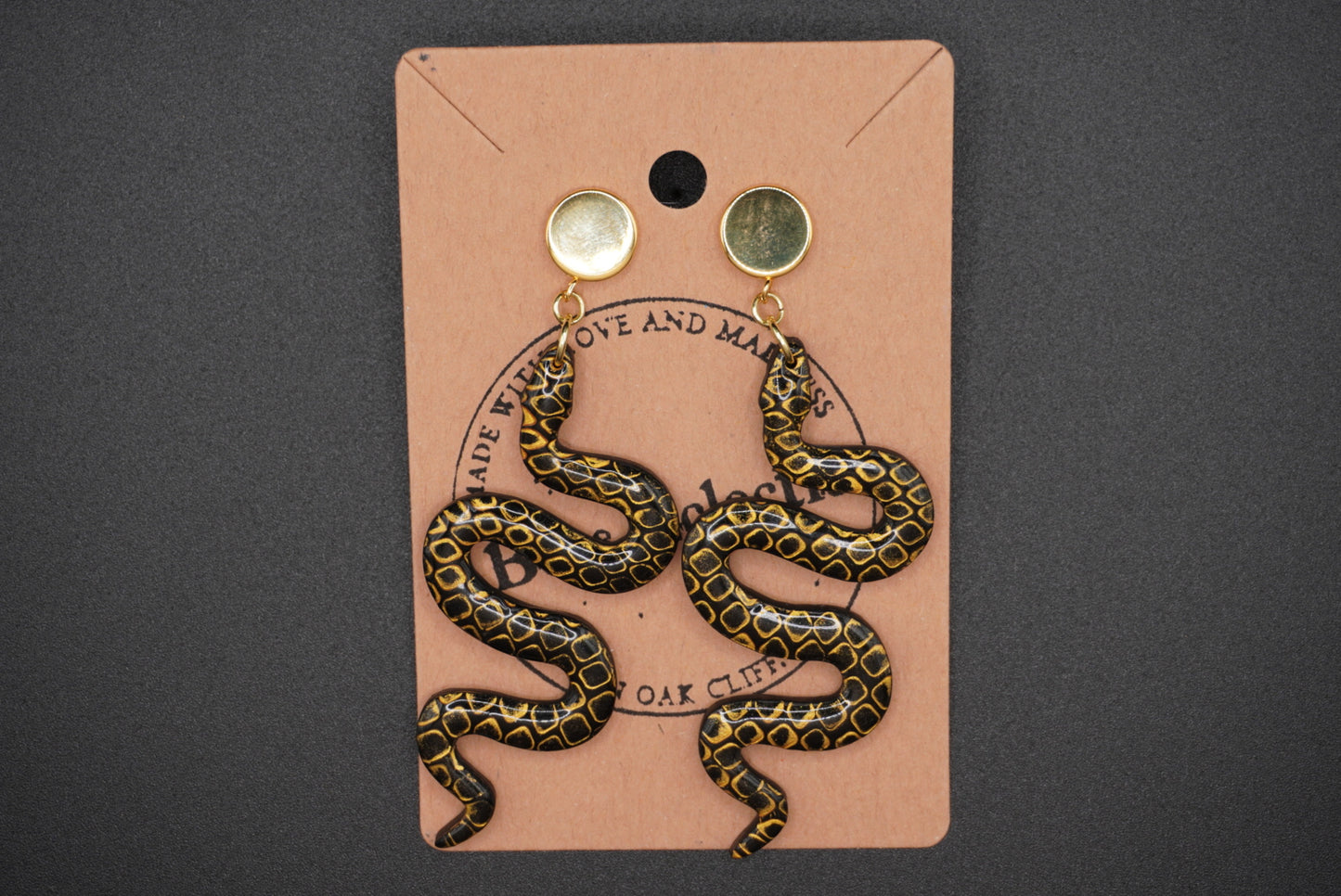 Golden Serpent Statement Earrings - Flat circle