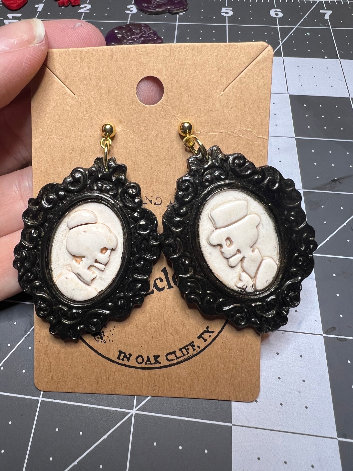 Framed Skeleton Couple (Cameo Style) Earrings