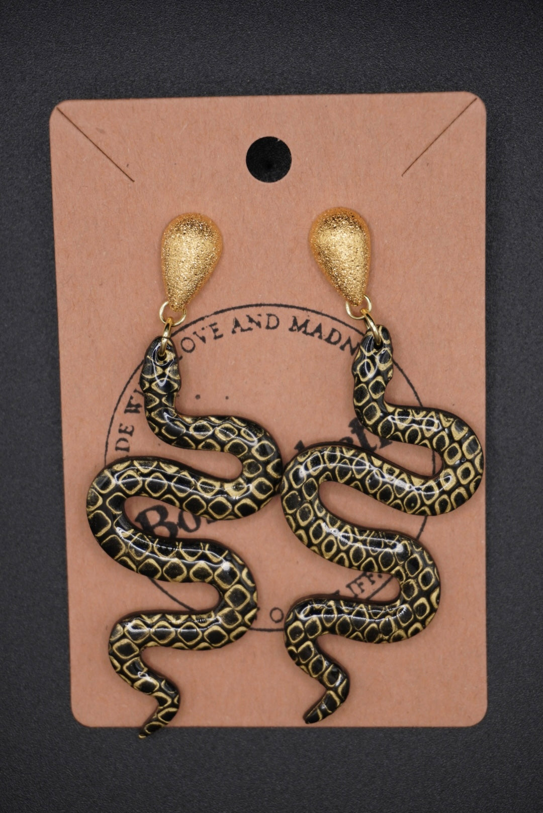 Golden Serpent Statement Earrings - Stardust Teardrop