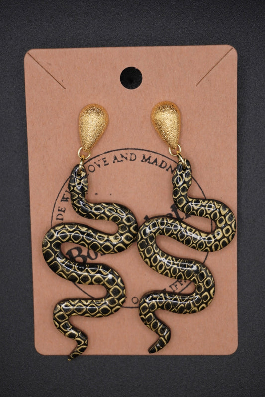 Golden Serpent Statement Earrings - Stardust Teardrop