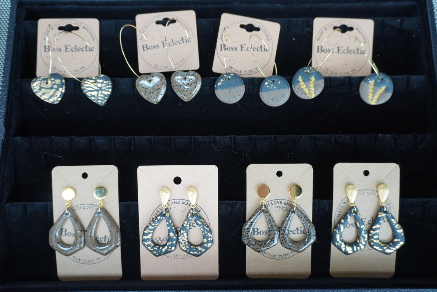 Brown Polka Dotted Heart Hoops