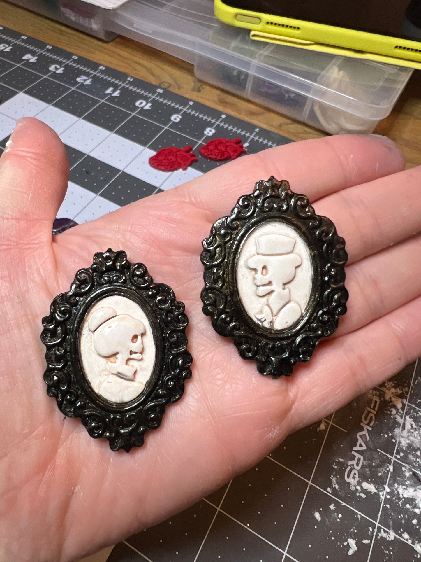 Framed Skeleton Couple (Cameo Style) Earrings