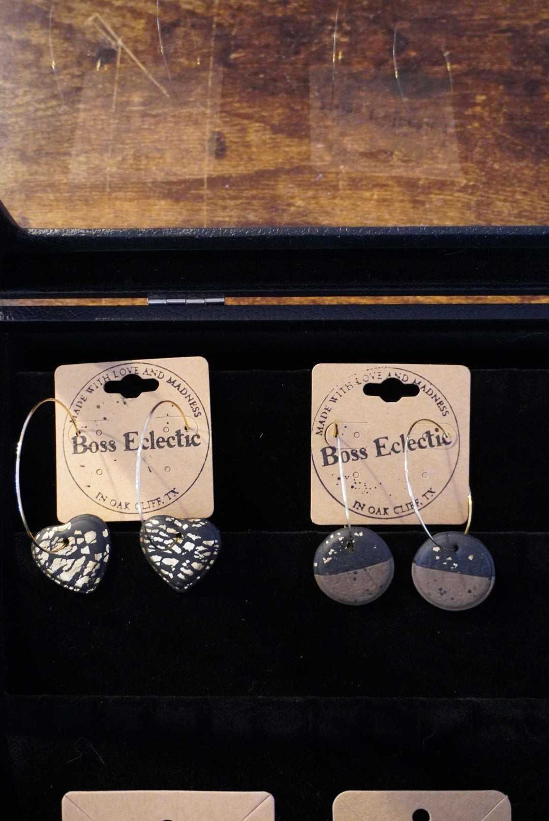 Black and gold heart hoops