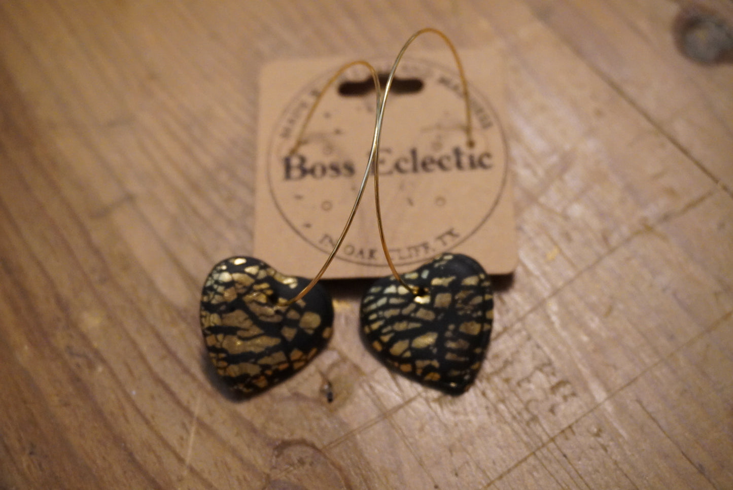 Black and gold heart hoops