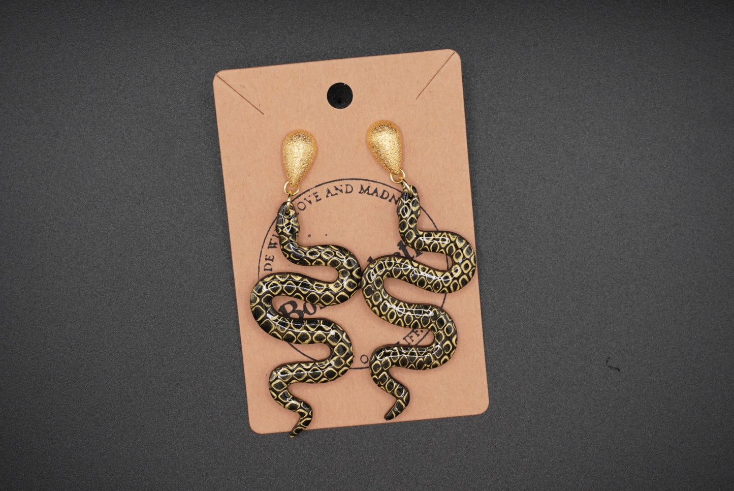 Golden Serpent Statement Earrings - Stardust Teardrop