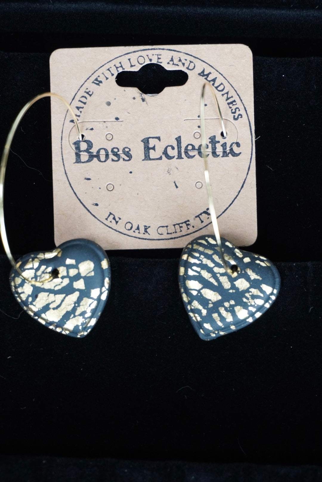 Black and gold heart hoops